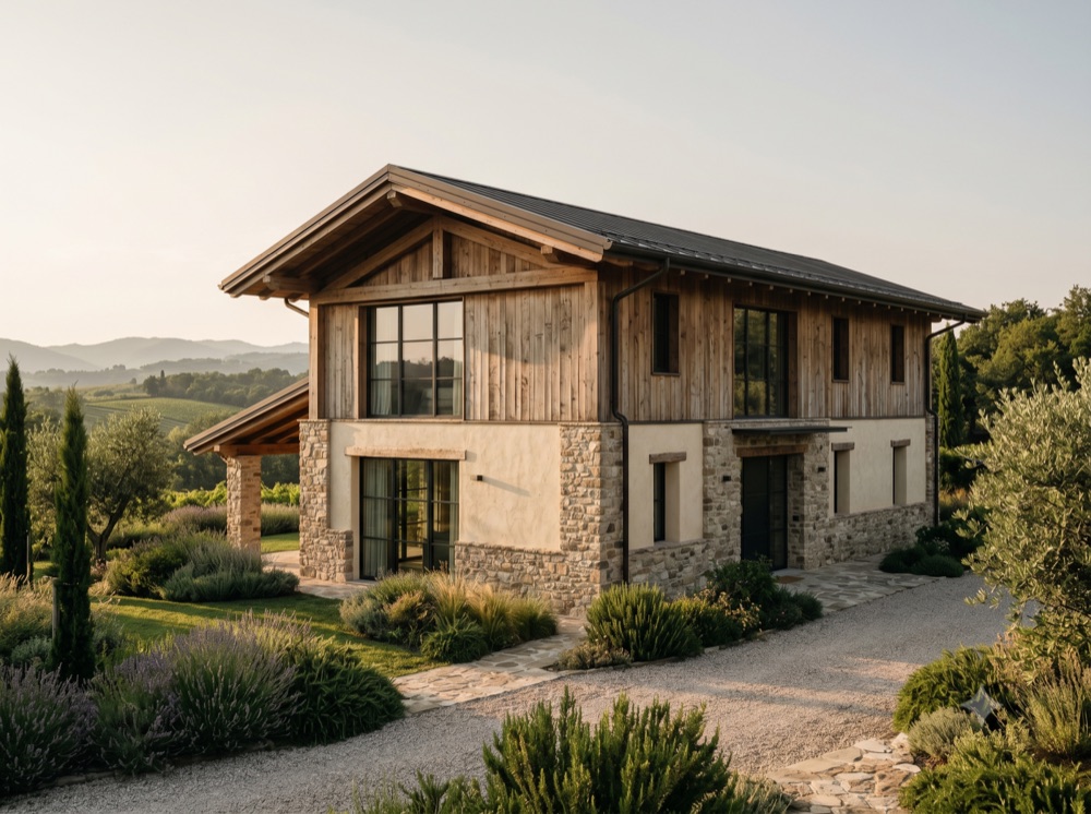 Casa rustica contemporanea in legno e pietra